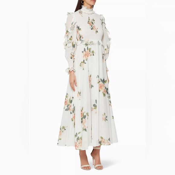 Zimmermann Dresses & Skirts - Zimmermann Ivory Maxi Dress with Peach Floral Print
